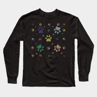 Doodle colorful paw prints Long Sleeve T-Shirt